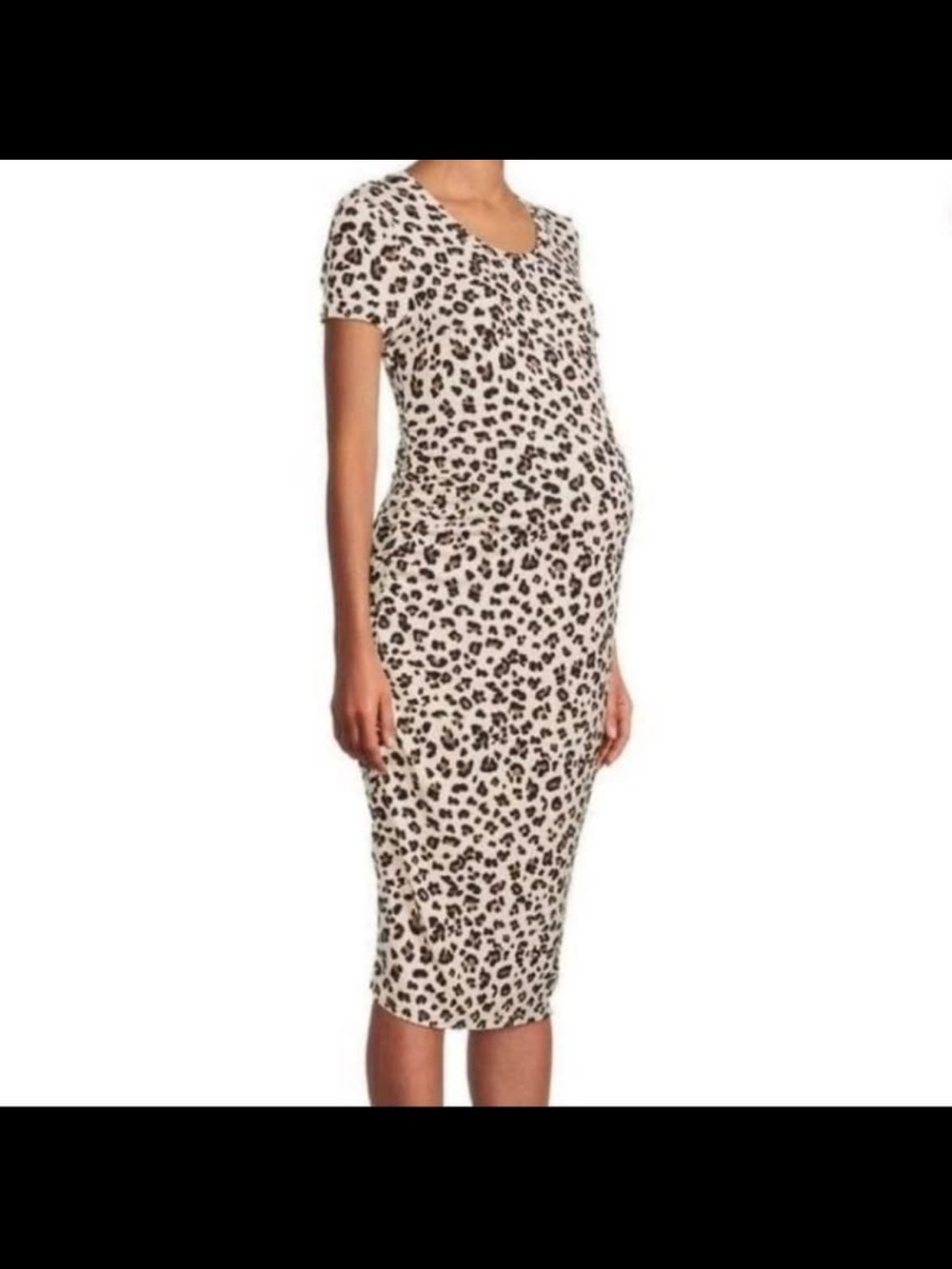Maternity Leopard Print Short-Sleeve Midi Dress - Beige/Black
